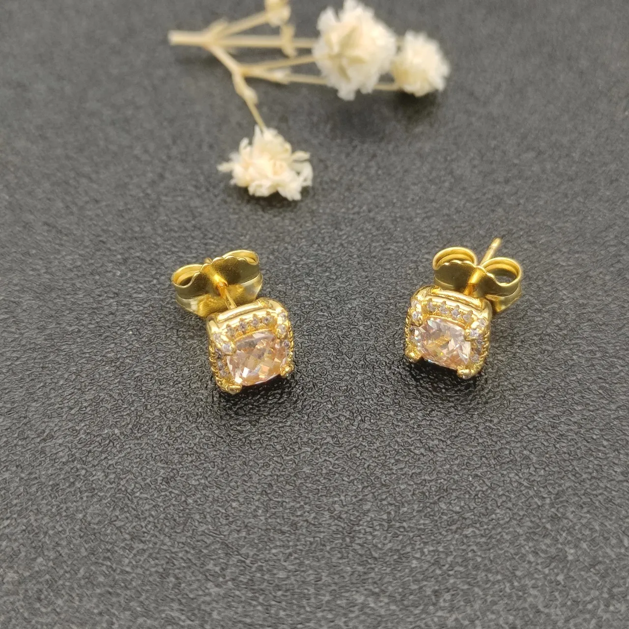 David Yurman Gold-Tone Cushion-Cut Halo Stud Earrings 7