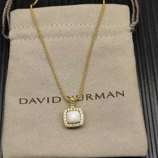 David Yurman 金白弯链方形抱枕坠子项链