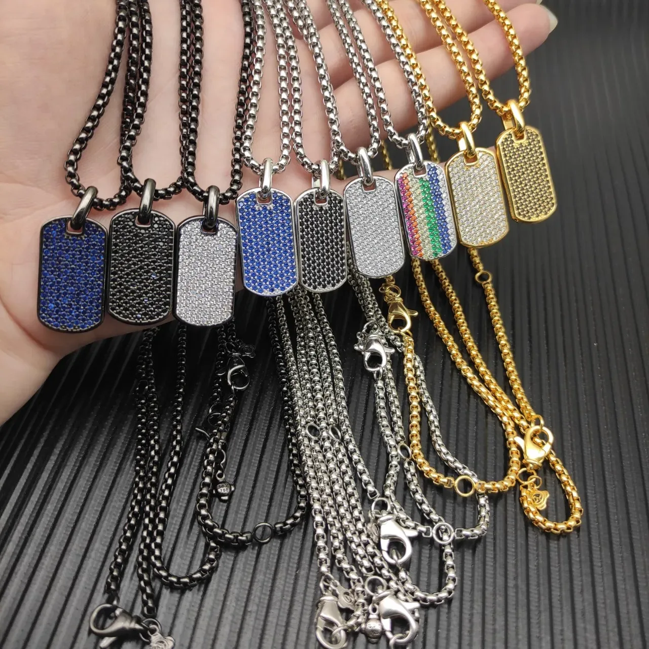 David Yurman Micro-Pave Blue Stone Dog Tag Necklace 4