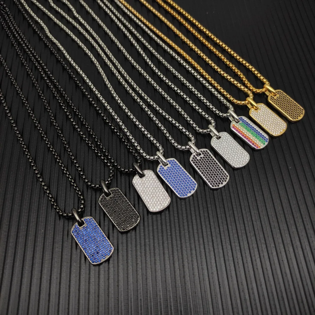 David Yurman Micro-Pave Blue Stone Dog Tag Necklace 5