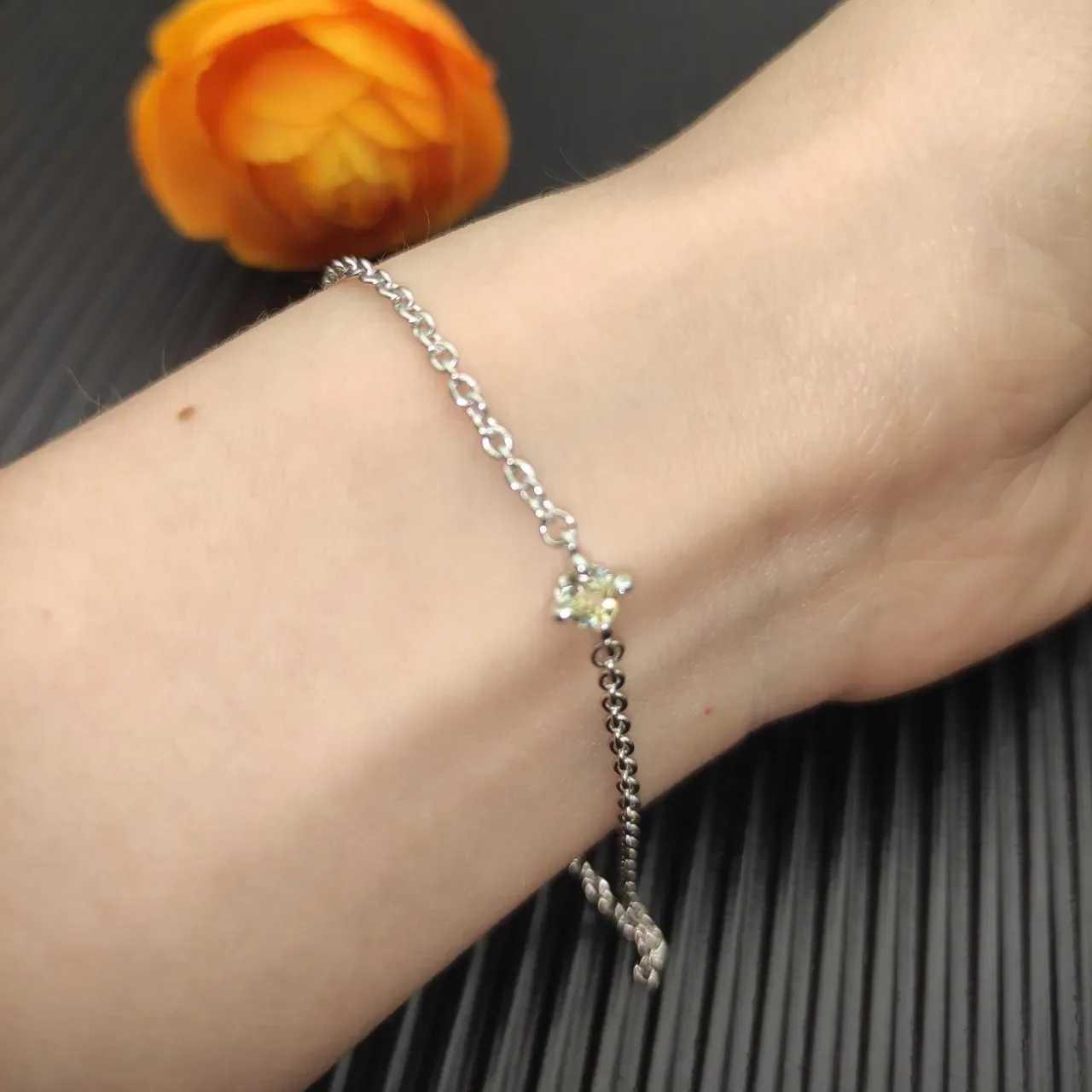 David Yurman Minimalist Single Stone Silver Chain Bracelet 8