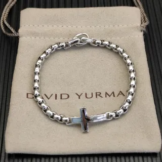 David Yurman Pulsera Cadena Box-Link Plata Cruz Lateral Colgante