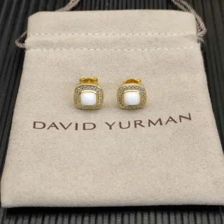 David Yurman Square Cushion Pavé Halo White Cabochon Stud Earrings