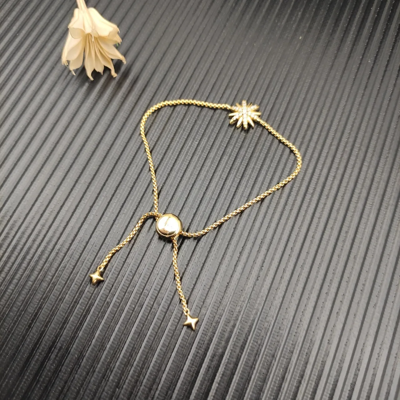 David Yurman Starburst Pavé Gold Chain Bracelet 8