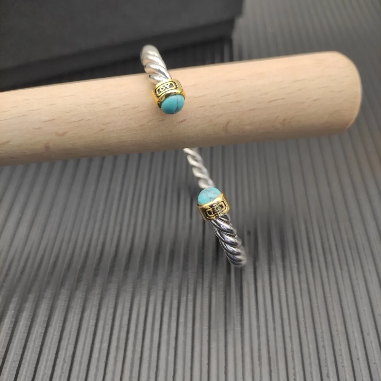 David Yurman Twisted Cable Turquoise and Gold-Tone Bracelet 7