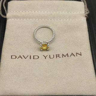 David Yurman Yellow Silver Twisted Cable Band Cushion-Cut Gemstone Ring