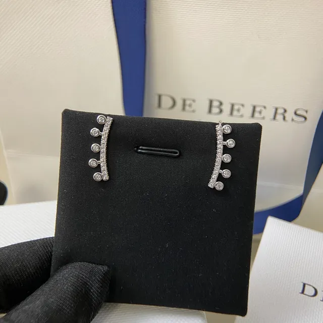 De Beers Gold Silver Diamond Pavé Dual-Tone Metal Earrings 3