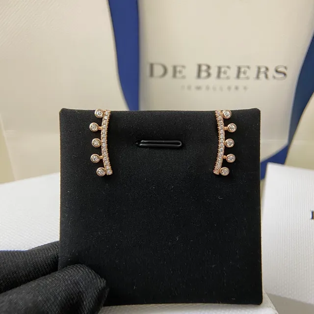 De Beers Gold Silver Diamond Pavé Dual-Tone Metal Earrings 4