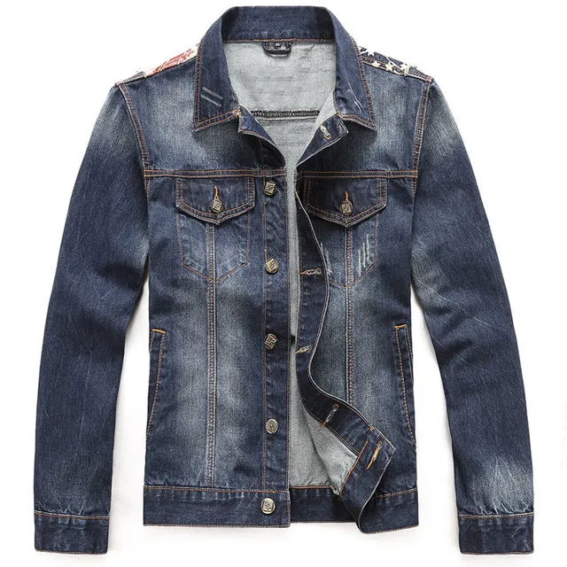 Chaqueta de Denim con Parche de Bandera Estadounidense Desgastada 2