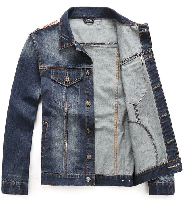 Chaqueta de Denim con Parche de Bandera Estadounidense Desgastada 4