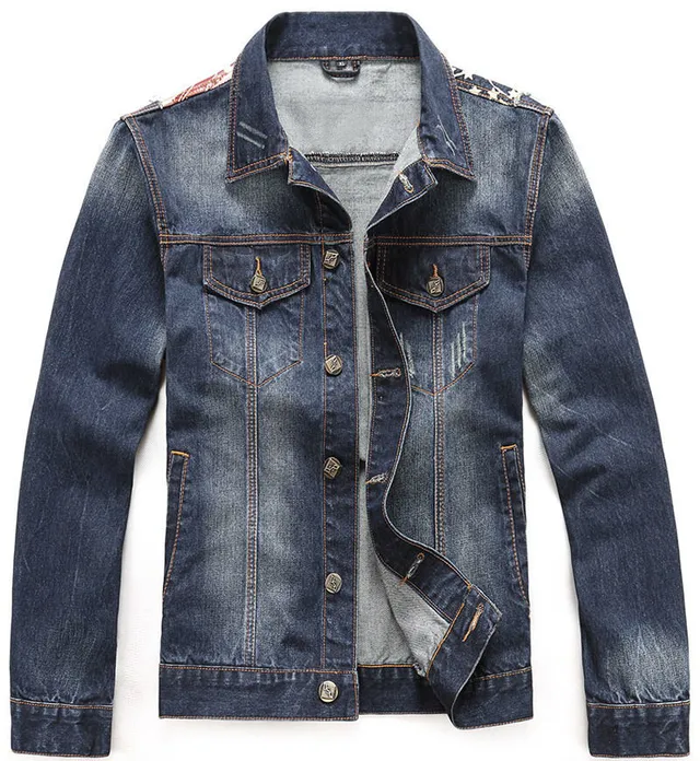 Chaqueta de Denim con Parche de Bandera Estadounidense Desgastada 5