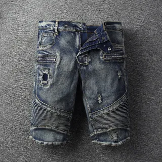 Distressed Biker-Panelled Zippered Denim Shorts