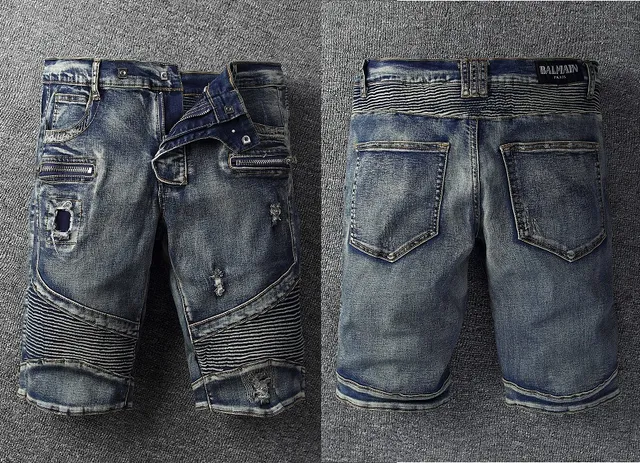 Distressed Biker-Panelled Zippered Denim Shorts 15