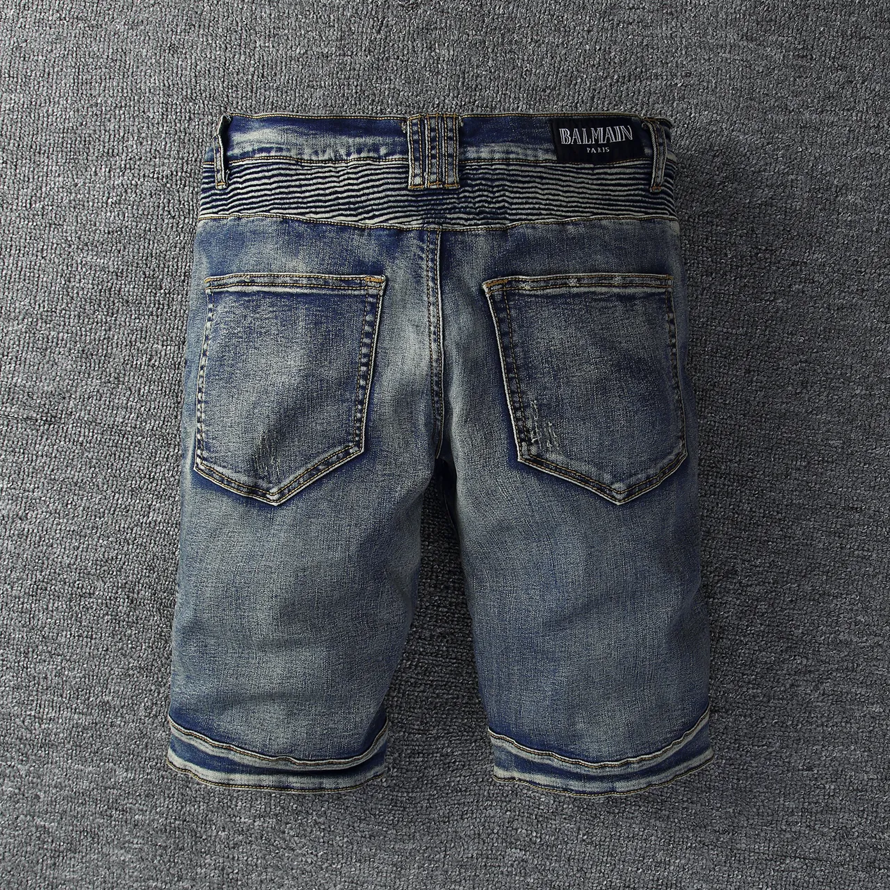 Distressed Biker-Panelled Zippered Denim Shorts 16