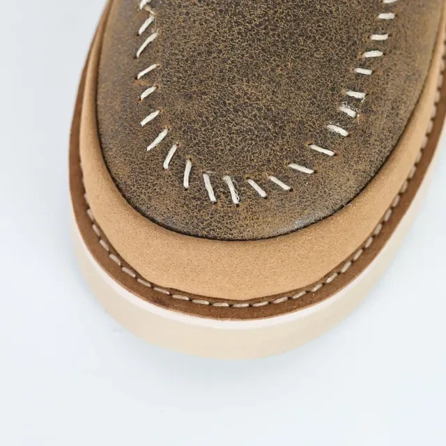 Distressed Brown and Tan Suede Toggle-Lace Ankle Boots 8