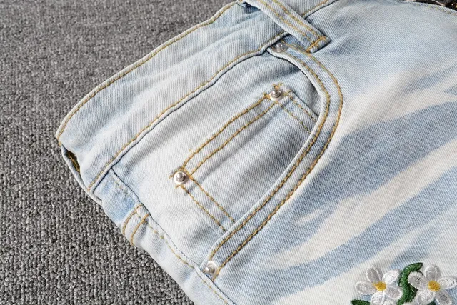 Distressed Light-Wash Patchwork Embroidered Bear Motif Jeans 5