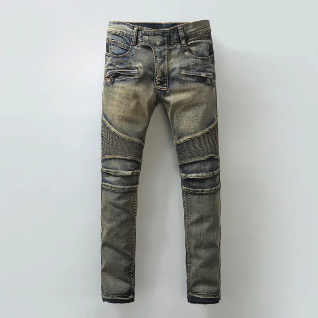 Distressed Medium-Wash Panelled Moto Jeans 3
