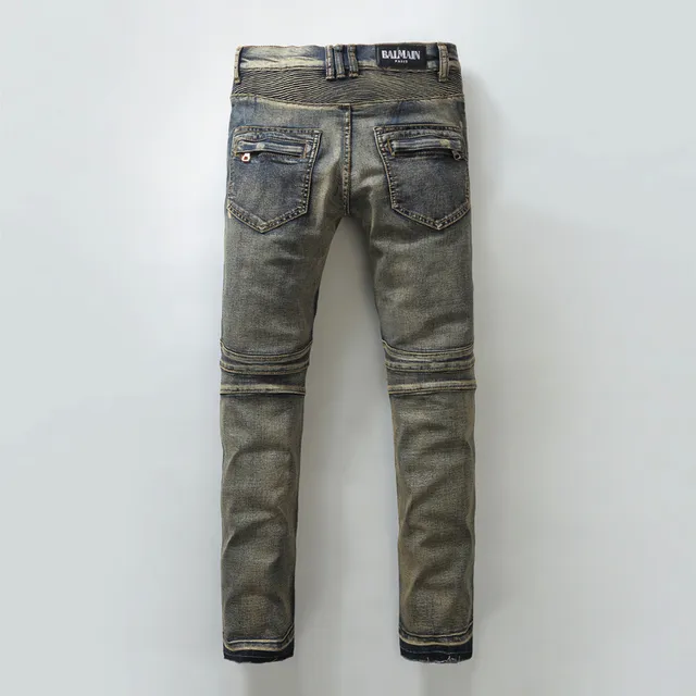 Distressed Medium-Wash Panelled Moto Jeans 4