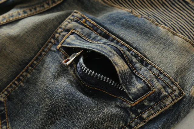 Distressed Medium-Wash Panelled Moto Jeans 7