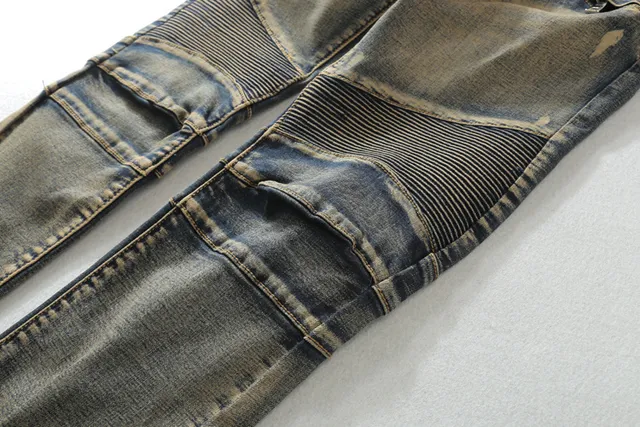 Distressed Medium-Wash Panelled Moto Jeans 11