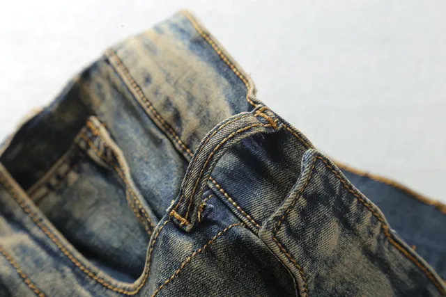 Distressed Medium-Wash Panelled Moto Jeans 17