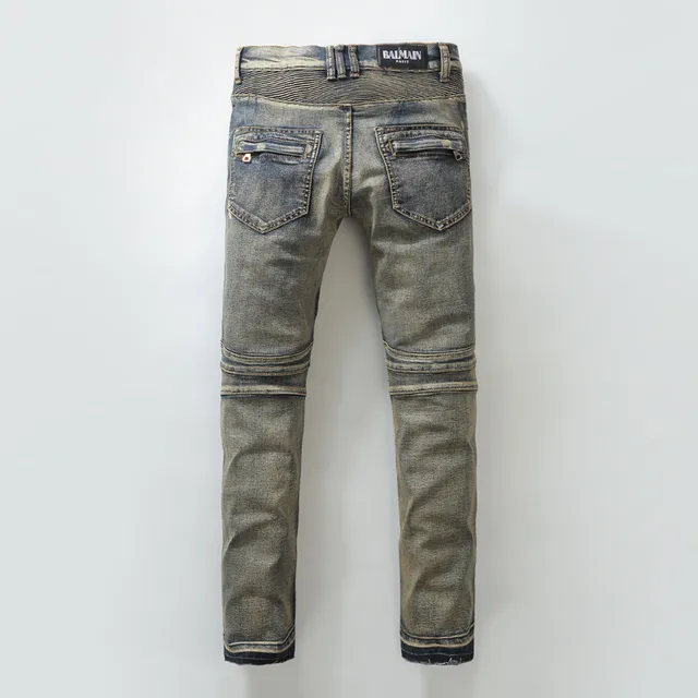Distressed Medium-Wash Panelled Moto Jeans 19