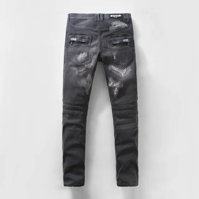 Distressed Moto-Panelled Slim-Fit Black Jeans 3