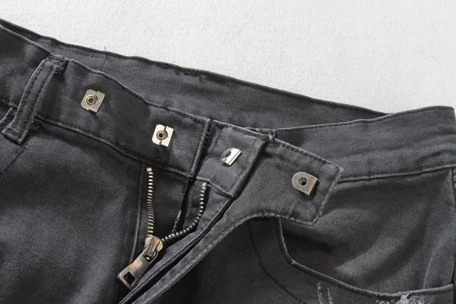 Distressed Moto-Panelled Slim-Fit Black Jeans 5