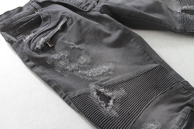 Distressed Moto-Panelled Slim-Fit Black Jeans 10