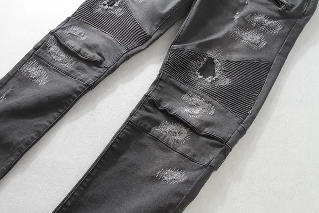 Distressed Moto-Panelled Slim-Fit Black Jeans 11