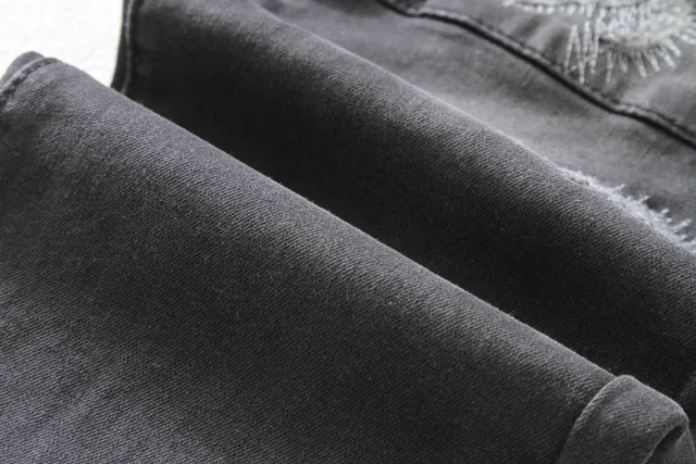 Distressed Moto-Panelled Slim-Fit Black Jeans 12