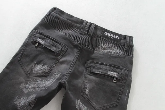 Distressed Moto-Panelled Slim-Fit Black Jeans 14