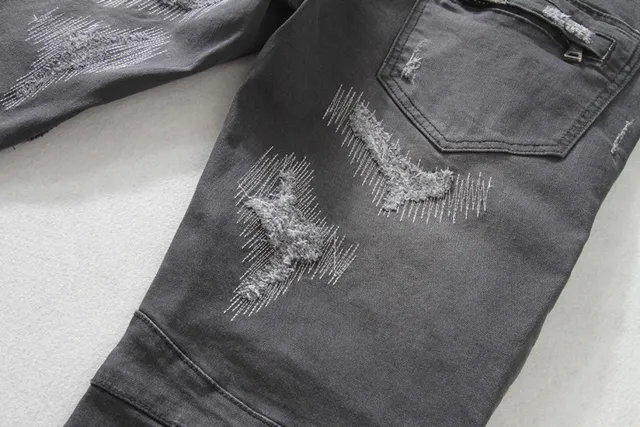 Distressed Moto-Panelled Slim-Fit Black Jeans 15