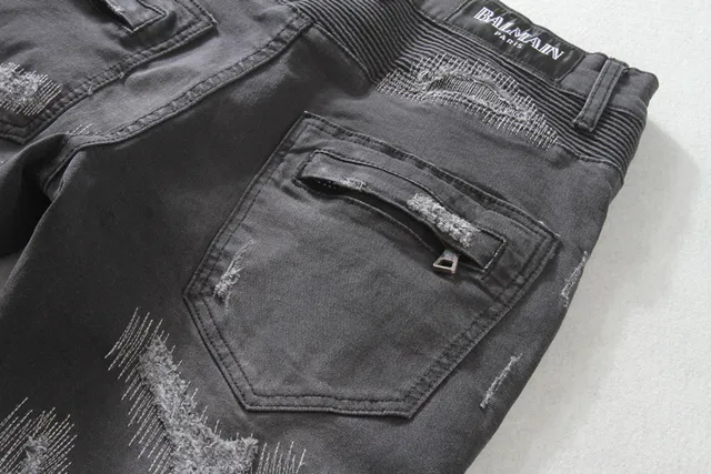 Distressed Moto-Panelled Slim-Fit Black Jeans 16