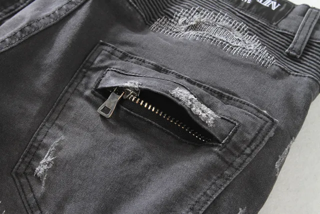Distressed Moto-Panelled Slim-Fit Black Jeans 17