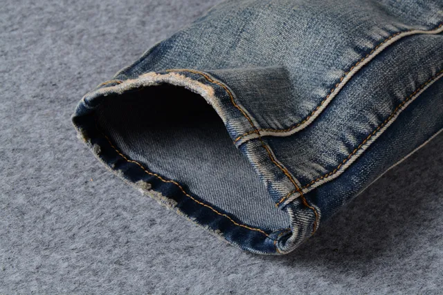 Distressed Moto-Panelled Zip-Pocket Blue Jeans 3