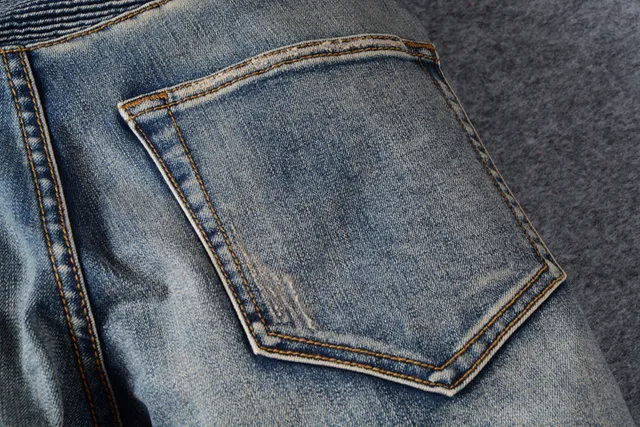 Distressed Moto-Panelled Zip-Pocket Blue Jeans 4
