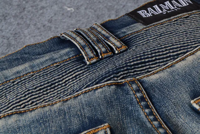 Distressed Moto-Panelled Zip-Pocket Blue Jeans 5