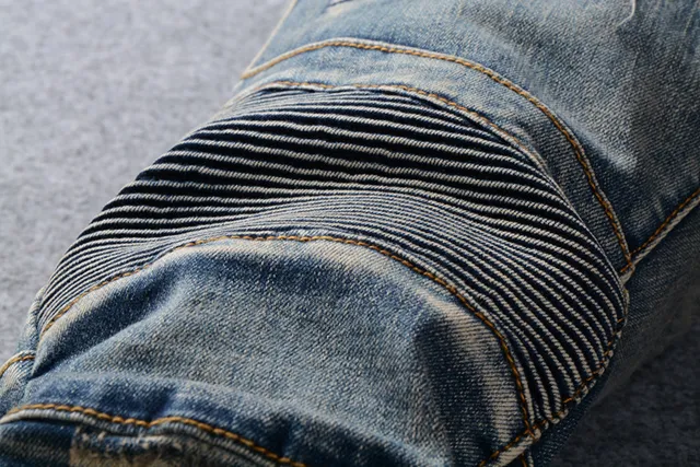 Distressed Moto-Panelled Zip-Pocket Blue Jeans 9