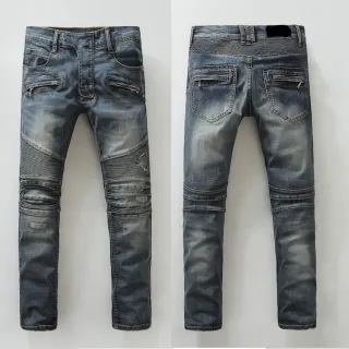 Distressed Moto-Panelled Zippered Tapered Jeans