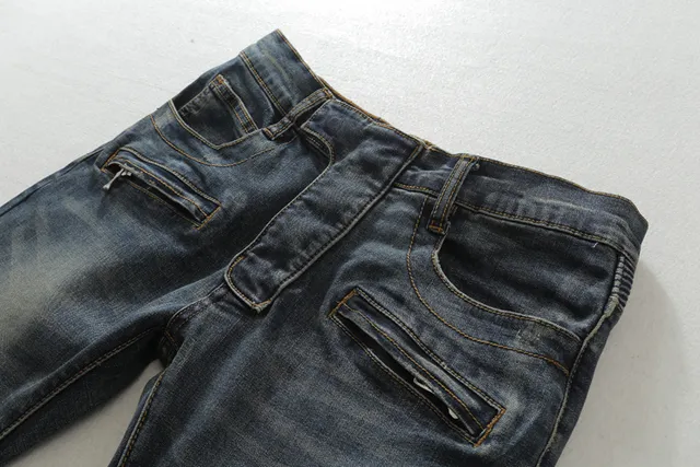 Distressed Moto-Panelled Zippered Tapered Jeans 13