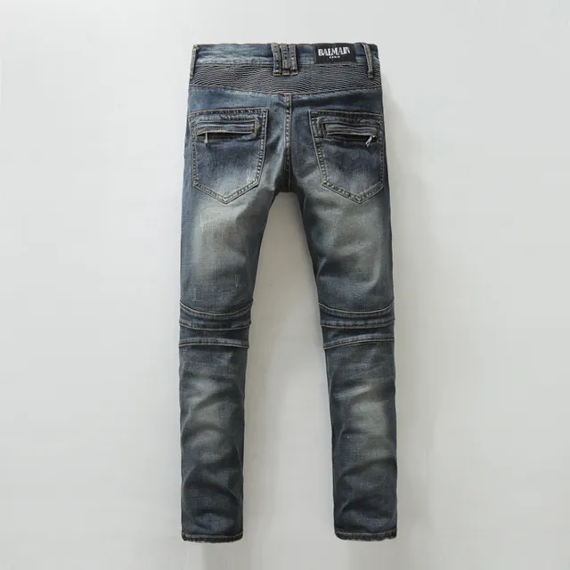 Distressed Moto-Panelled Zippered Tapered Jeans 14