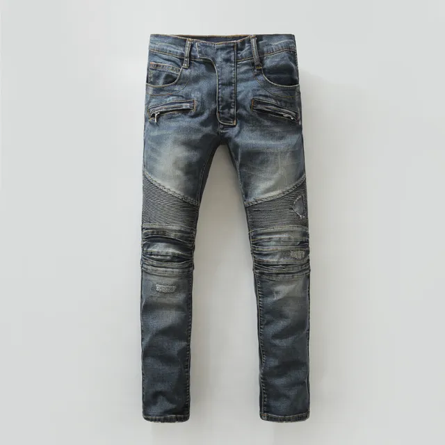 Distressed Moto-Panelled Zippered Tapered Jeans 15