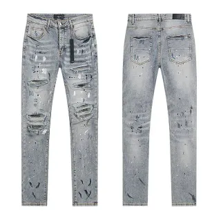 Distressed Paint-Splattered Light-Wash Slim-Fit Jeans