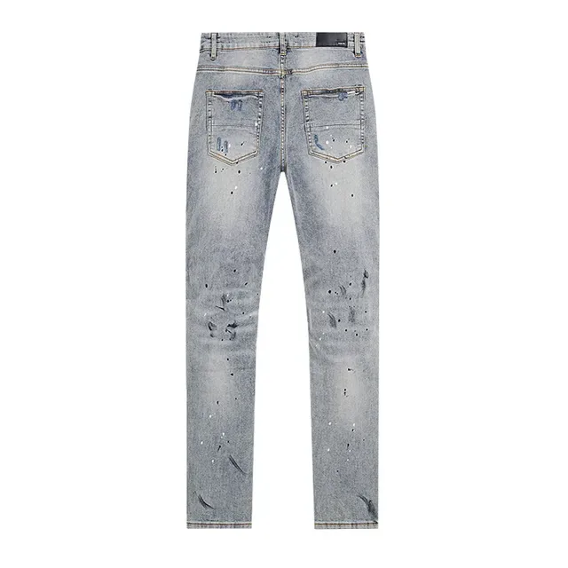 Distressed Paint-Splattered Light-Wash Slim-Fit Jeans 3
