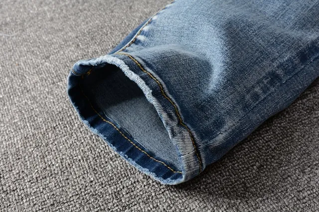 Distressed Patchwork Medium-Wash Blue Slim-Fit Jeans 3