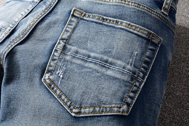 Distressed Patchwork Medium-Wash Blue Slim-Fit Jeans 5