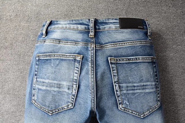 Distressed Patchwork Medium-Wash Blue Slim-Fit Jeans 6