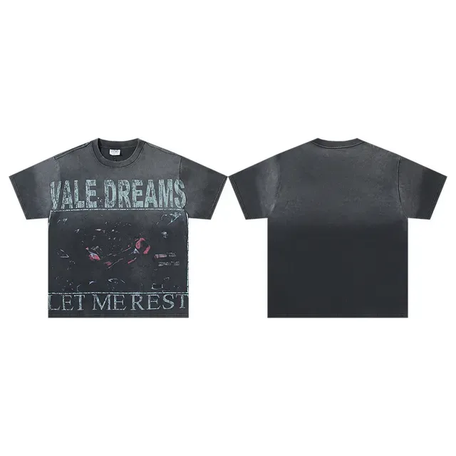 Distressed Wash Black Graphic Print Oversized T-Shirt 2
