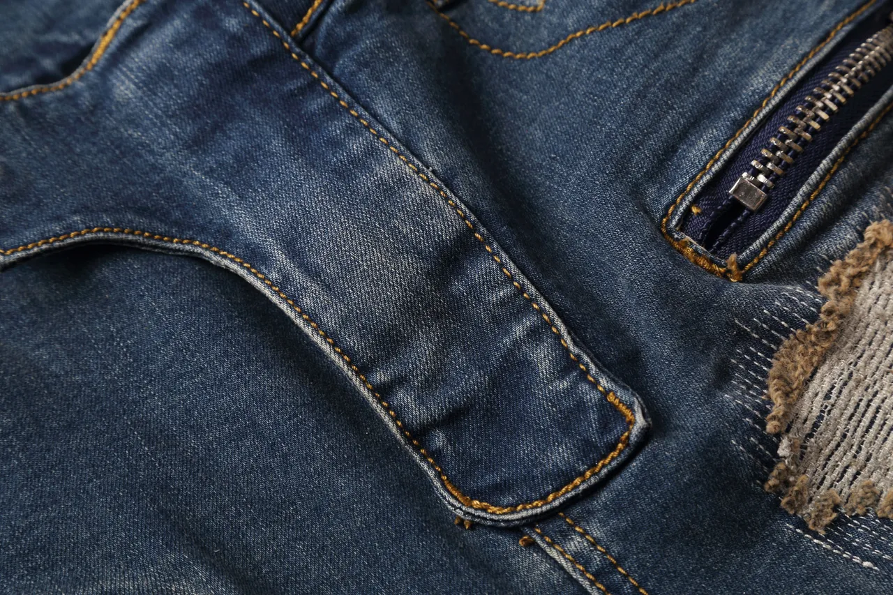 Distressed Zip-Pocket Moto Panel Denim Shorts 7
